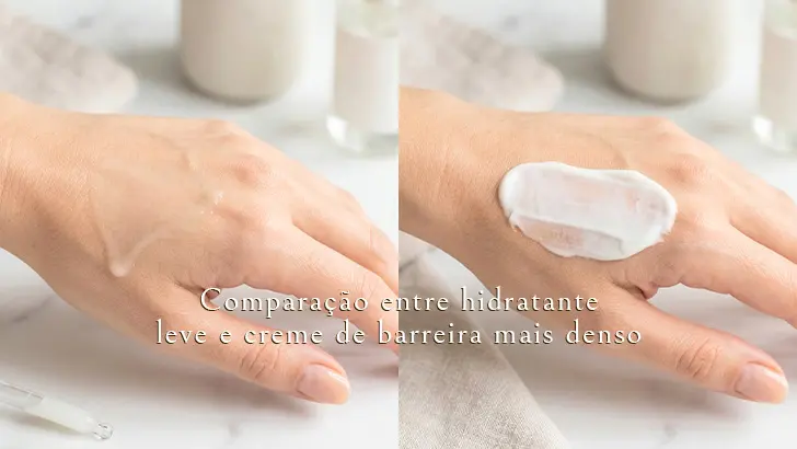 Comparação entre hidratante leve e creme de barreira mais denso