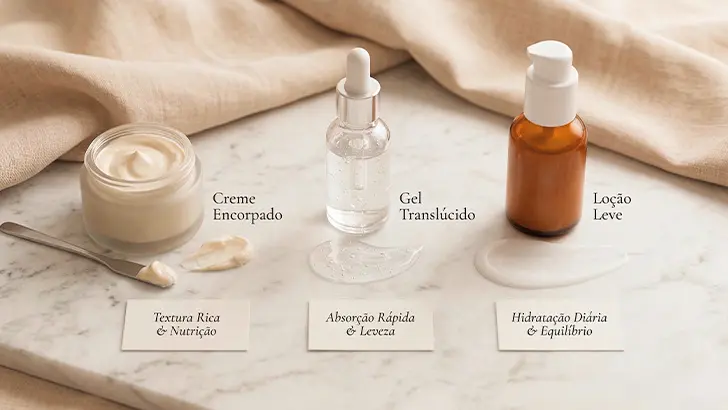 texturas de creme, gel e loção para comparar clareadores de virilha
