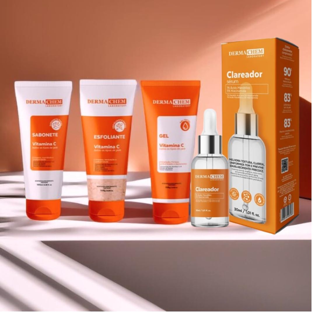 Kit Skincare Vitamina C Sabonete+Esfoliante+Gel Hidratante+Serum Clareador Dermachem