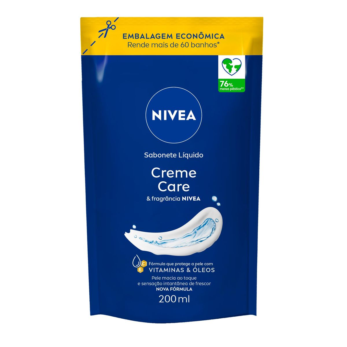 NIVEA Sabonete Líquido Creme Care 200ml, Limpeza Corporal, Pele Macia, Óleos e Vitaminas, Equilíbrio com o pH, Protege do Ressecamento