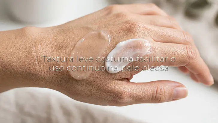 Comparação visual entre hidratante gel leve e creme mais pesado para pele oleosa